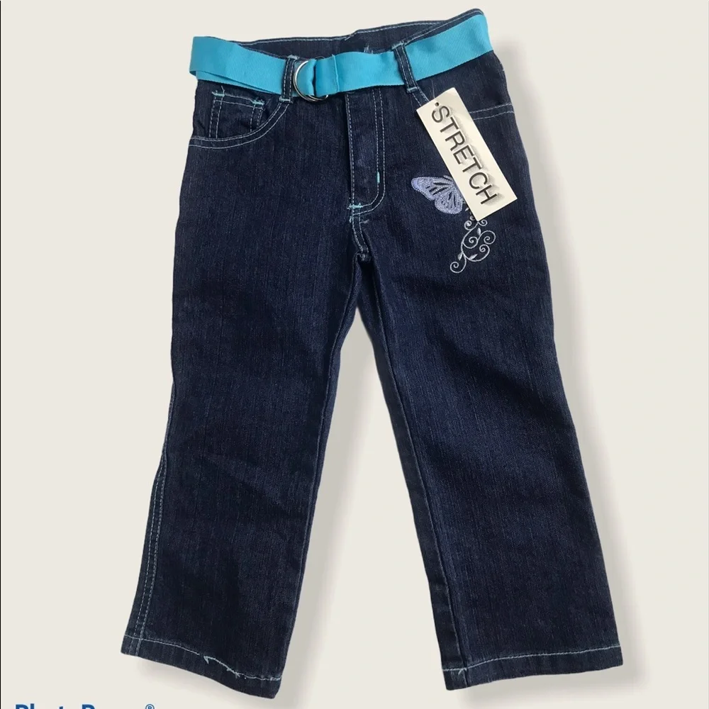 Girls Embroidered Butterfly Jeans W Belt 5/6